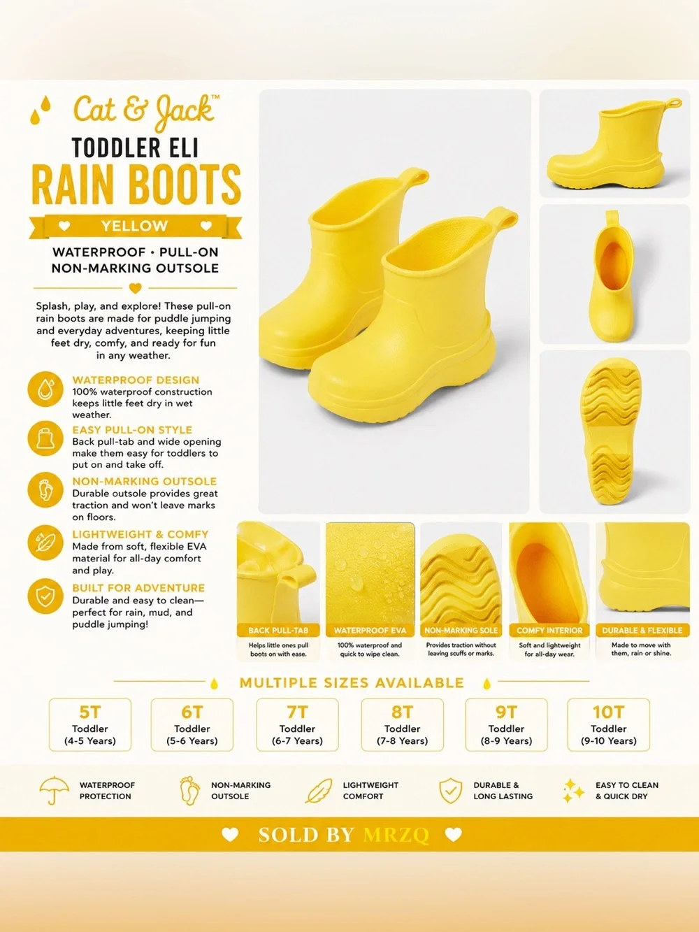 Cat & Jack Yellow Toddler Pull-On Rain Boots